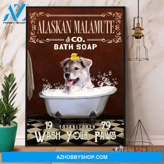 Alaskan Malamute & Co. Bath Soap Wash Your Paws Canvas And Poster, Wall Decor Visual Art