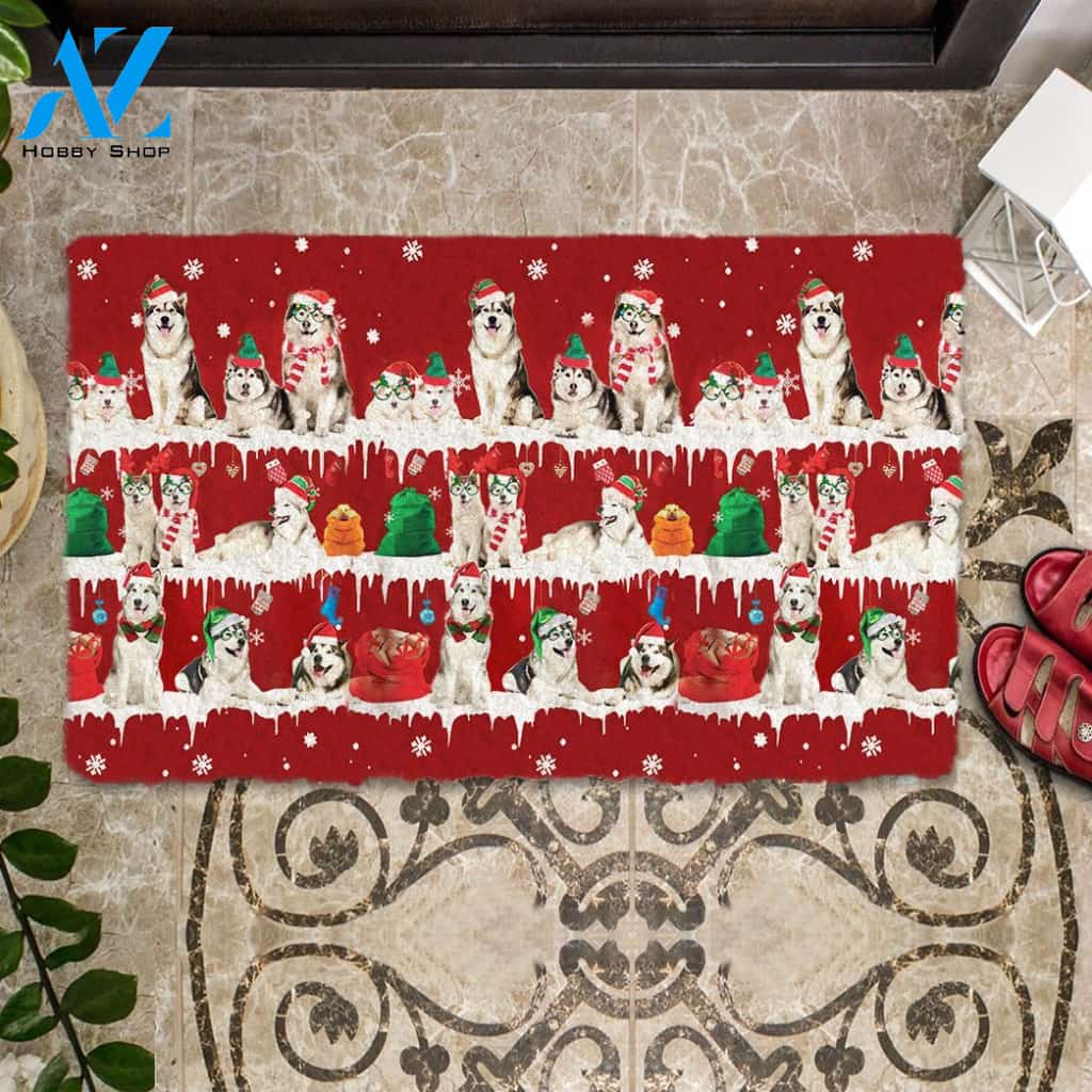 Alaskan malamute Snow Merry Christmas Doormat