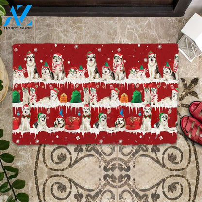 Alaskan malamute Snow Merry Christmas Doormat