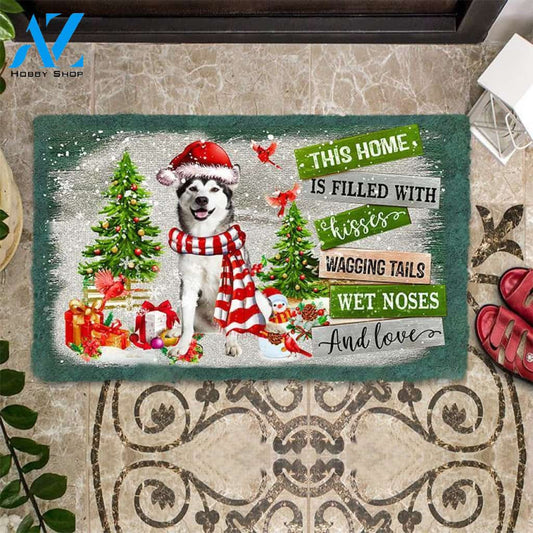 Alaskan Malamute This Home Is Filled With Kisses Christmas Dog Doormat