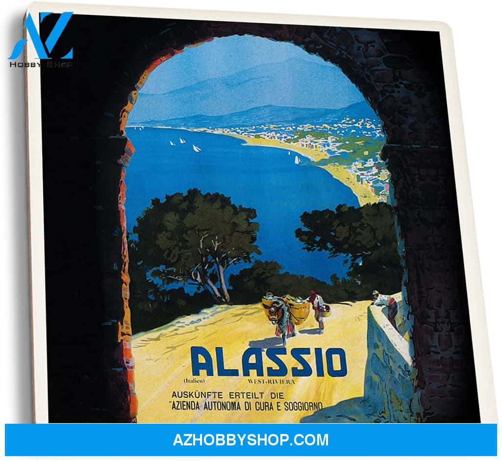 Alassio Italy West Italian Riviera Vintage Travel Poster