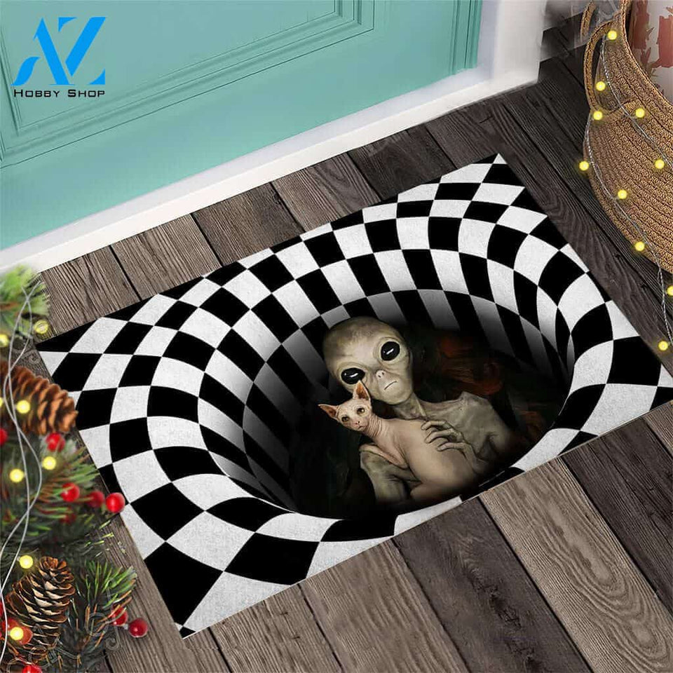 Alien and cat Alien Doormat | Welcome Mat | House Warming Gift