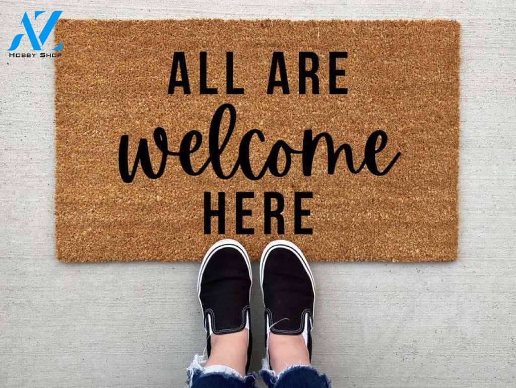 All Are Welcome Here Doormat, Gay Pride Doormat, Love Is Love, LGBT Pride, Outdoor Doormat, Front Doormat, Welcome Mat, Gay AF, Door Mat