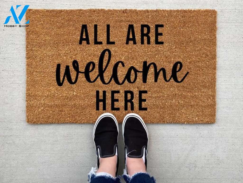All Are Welcome Here Doormat, Gay Pride Doormat, Love Is Love, LGBT Pride, Outdoor Doormat, Front Doormat, Welcome Mat, Gay AF, Door Mat