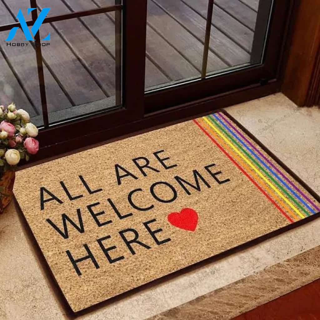 All Are Welcome Here - LGBT Doormat - Welcome Mat - Home Decor - Christmas Gift Decor