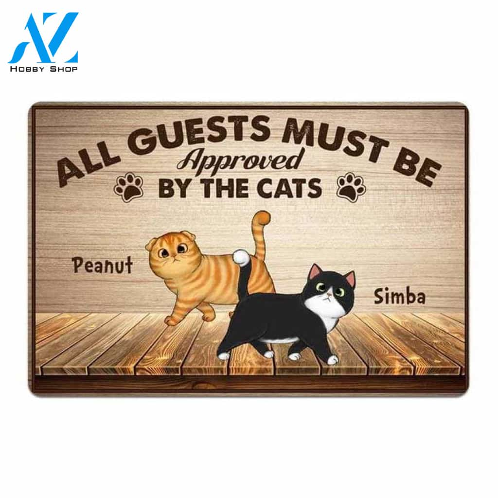 All Guest Must Be Approved By Fluffy Walking Cats Personalize Doormat, Funny Gift ,Home Doormat ,House Warming ,Closing Gift, Funny Doormat