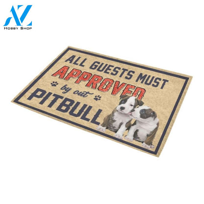 All Guests Must Approved By Pitbull Doormat Indoor And Outdoor Mat Entrance Rug Sweet Home Decor Housewarming Gift Gift For Friend Family Stem Feminist