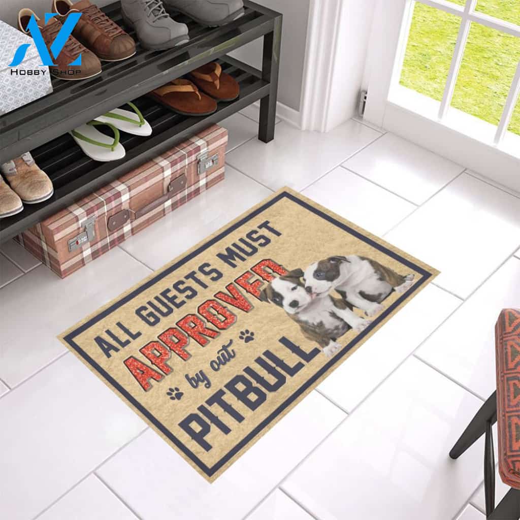 All Guests Must Approved By Pitbull Doormat Indoor And Outdoor Mat Entrance Rug Sweet Home Decor Housewarming Gift Gift For Friend Family Stem Feminist