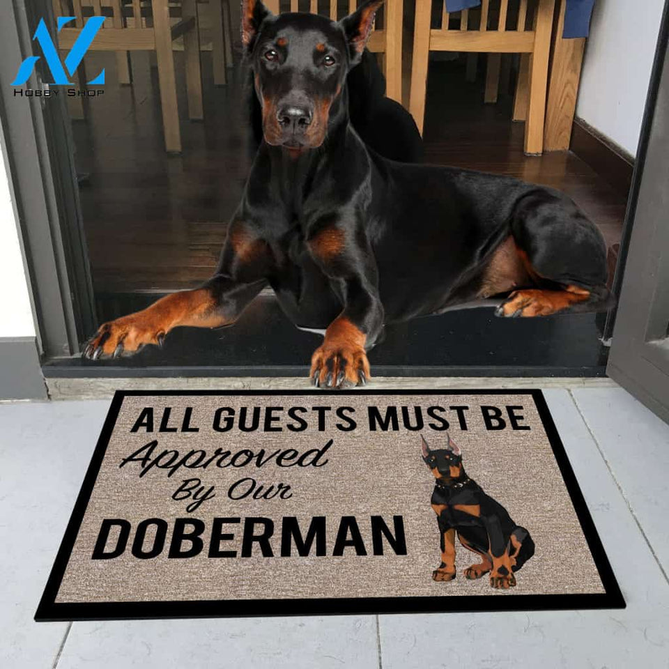 All Guests Must Be Approved By Our Doberman Doormat 23.6" x 15.7" | Welcome Mat | House Warming Gift