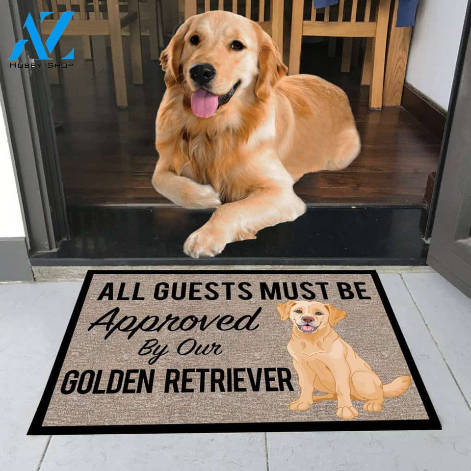All Guests Must Be Approved By Our Golden Retriever Doormat 23.6" x 15.7" | Welcome Mat | House Warming Gift