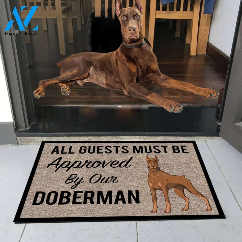 All Guests Must Be Approved By Our RED DOBERMAN Doormat 23.6" x 15.7" | Welcome Mat | House Warming Gift
