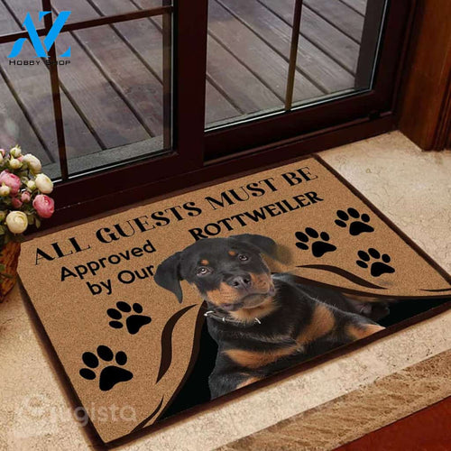 All Guests Must Be Approved By Our Rottweiler Doormat | Colorful | Size 8x27'' 24x36''