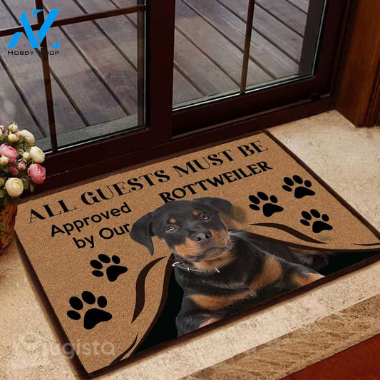 All Guests Must Be Approved By Our Rottweiler Doormat | Colorful | Size 8x27'' 24x36''