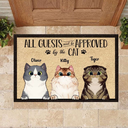 All Guests Must Be Approved By Peeking Cat - Funny Personalized Doormat Door