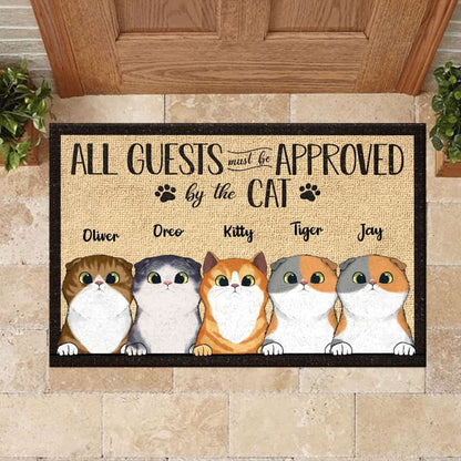 All Guests Must Be Approved By Peeking Cat - Funny Personalized Doormat Door