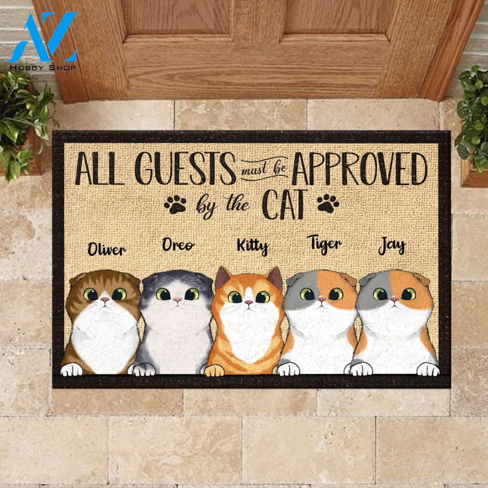 All Guests Must Be Approved By Peeking Cat - Funny Personalized Cat Doormat | Welcome Mat | House Warming Gift