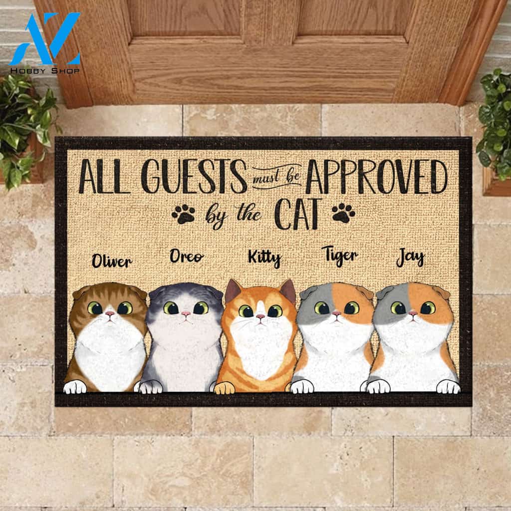 All Guests Must Be Approved By Peeking Cat - Funny Personalized Cat Doormat | Welcome Mat | House Warming Gift