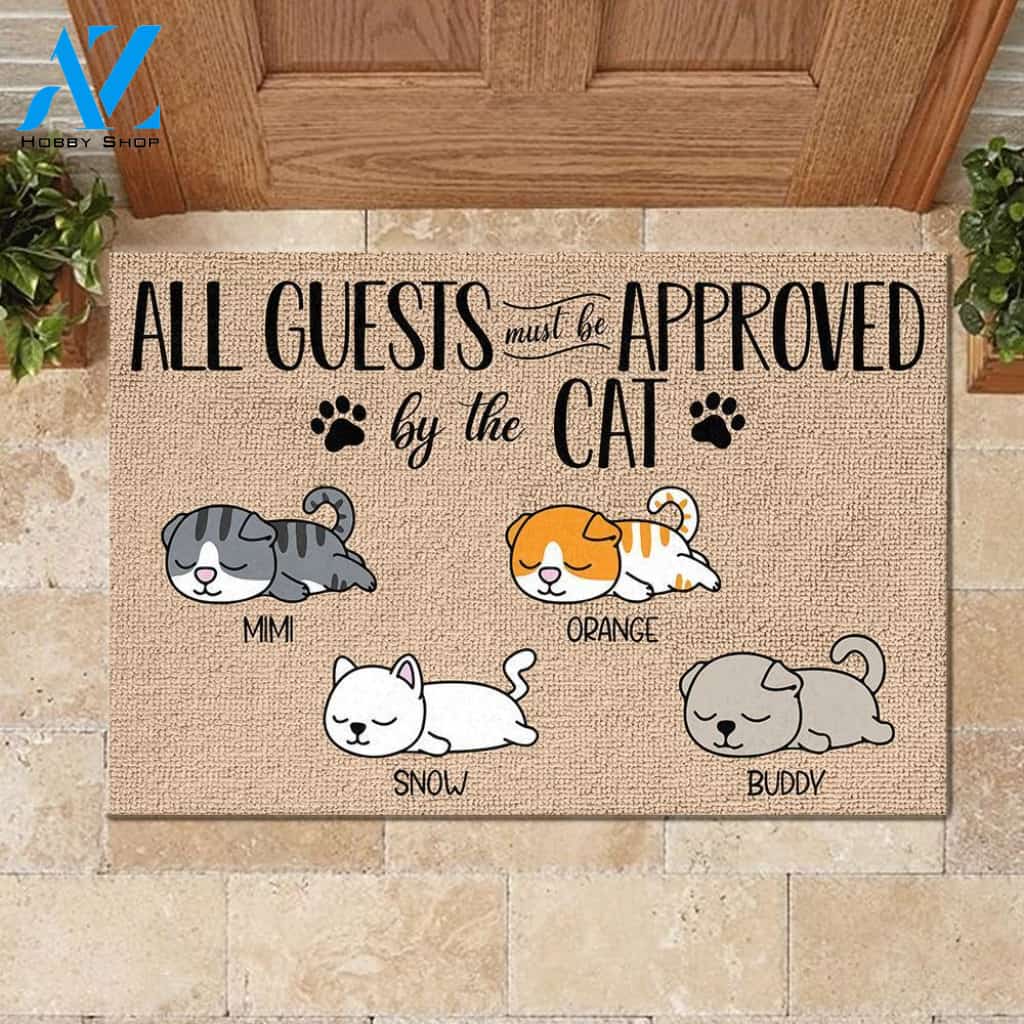 All Guests Must Be Approved By The Sleeping Cats - Funny Personalized Cat Doormat | WELCOME MAT | HOUSE WARMING GIFT