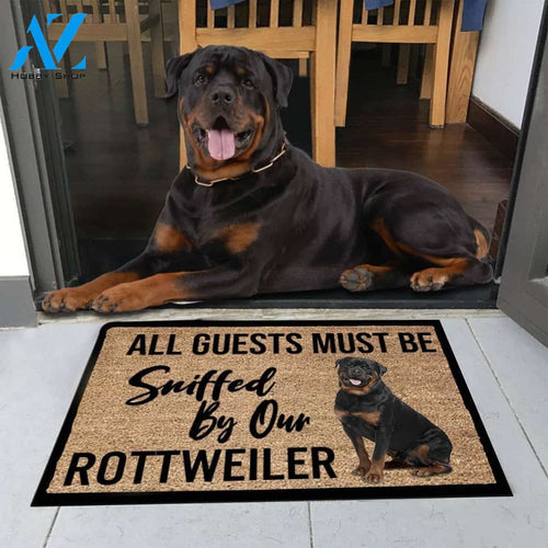 All Guests Must Be Sniffed By Our Rottweiler Doormat | Welcome Mat | House Warming Gift