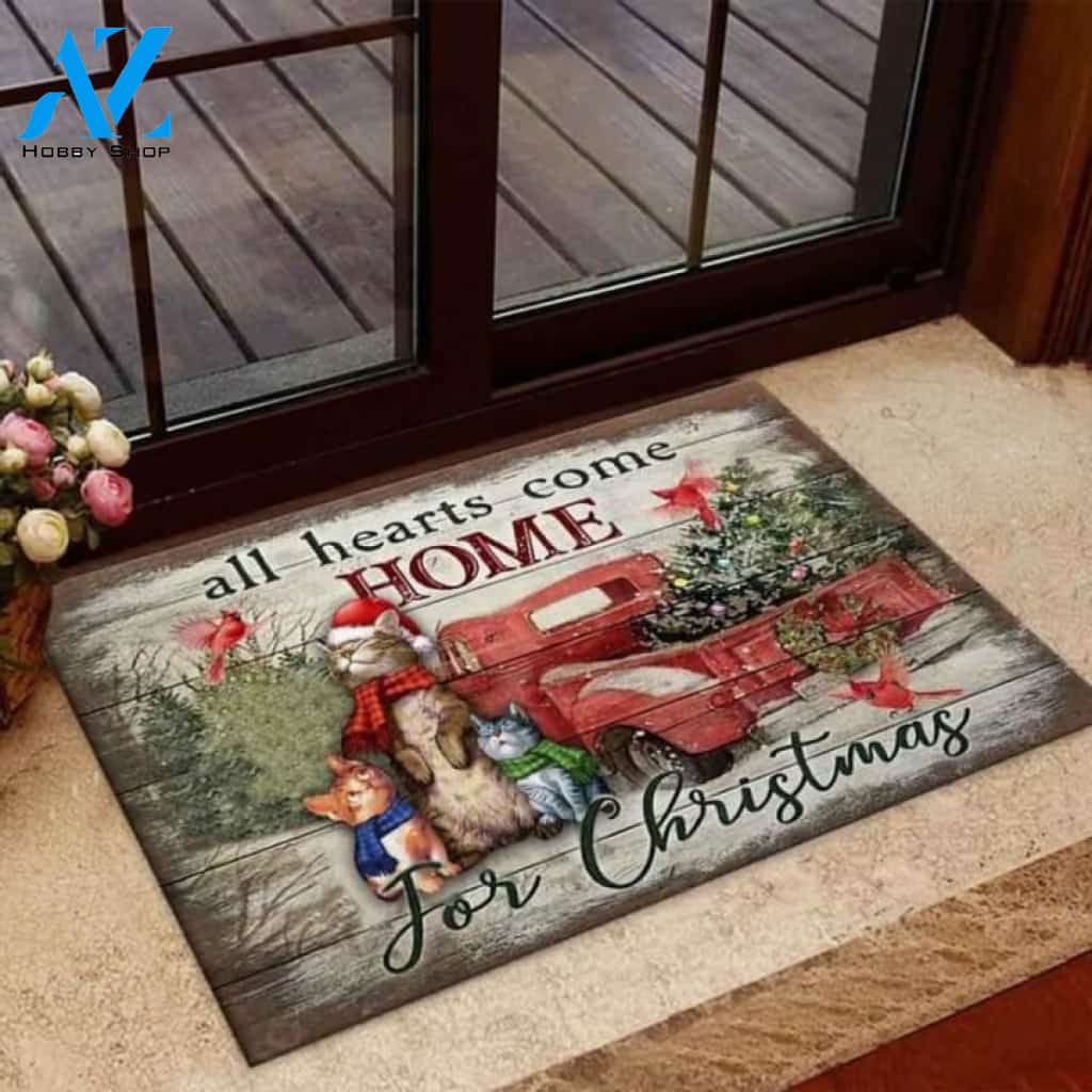 All Hearts Come Home For Christmas Cat Doormat | Welcome Mat | House Warming Gift