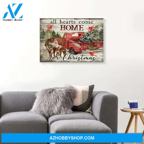 All Hearts Come Home For Christmas Cows Cardinal Canvas - Wall Decor Visual Art