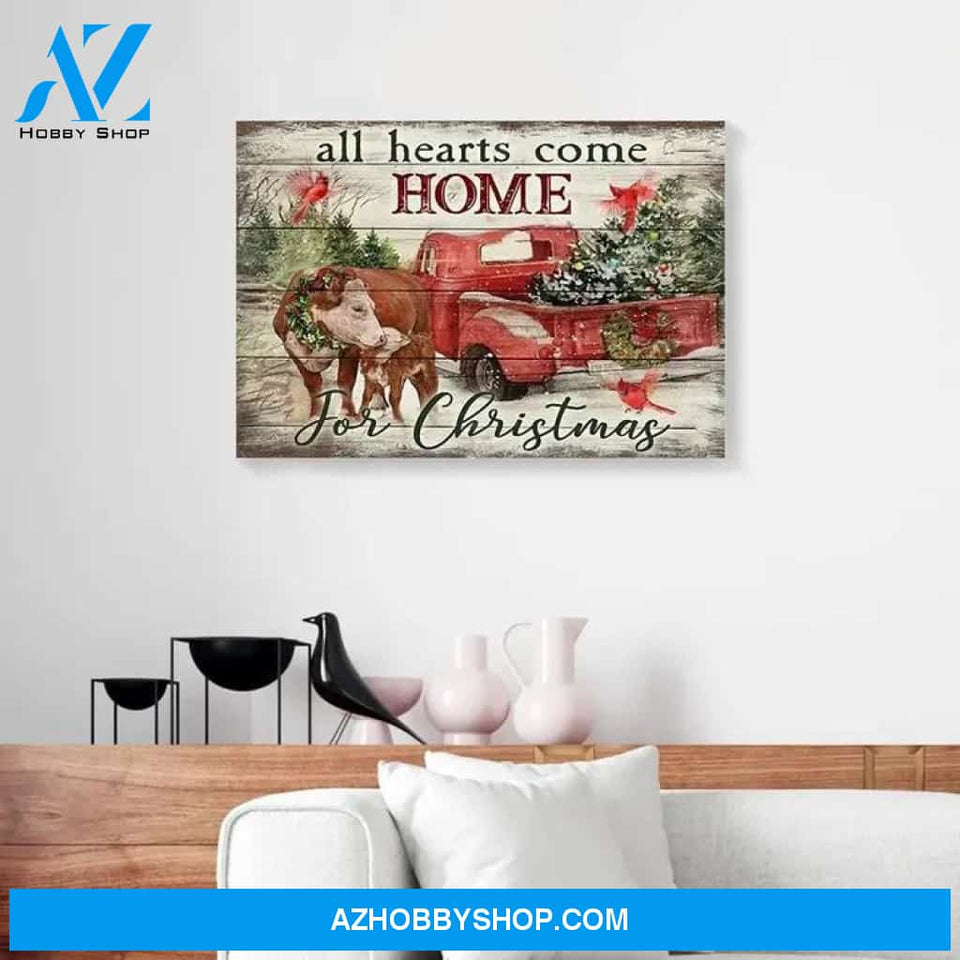 All Hearts Come Home For Christmas Cows Cardinal Canvas - Wall Decor Visual Art