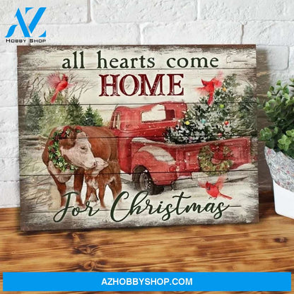All Hearts Come Home For Christmas Cows Cardinal Canvas - Wall Decor Visual Art
