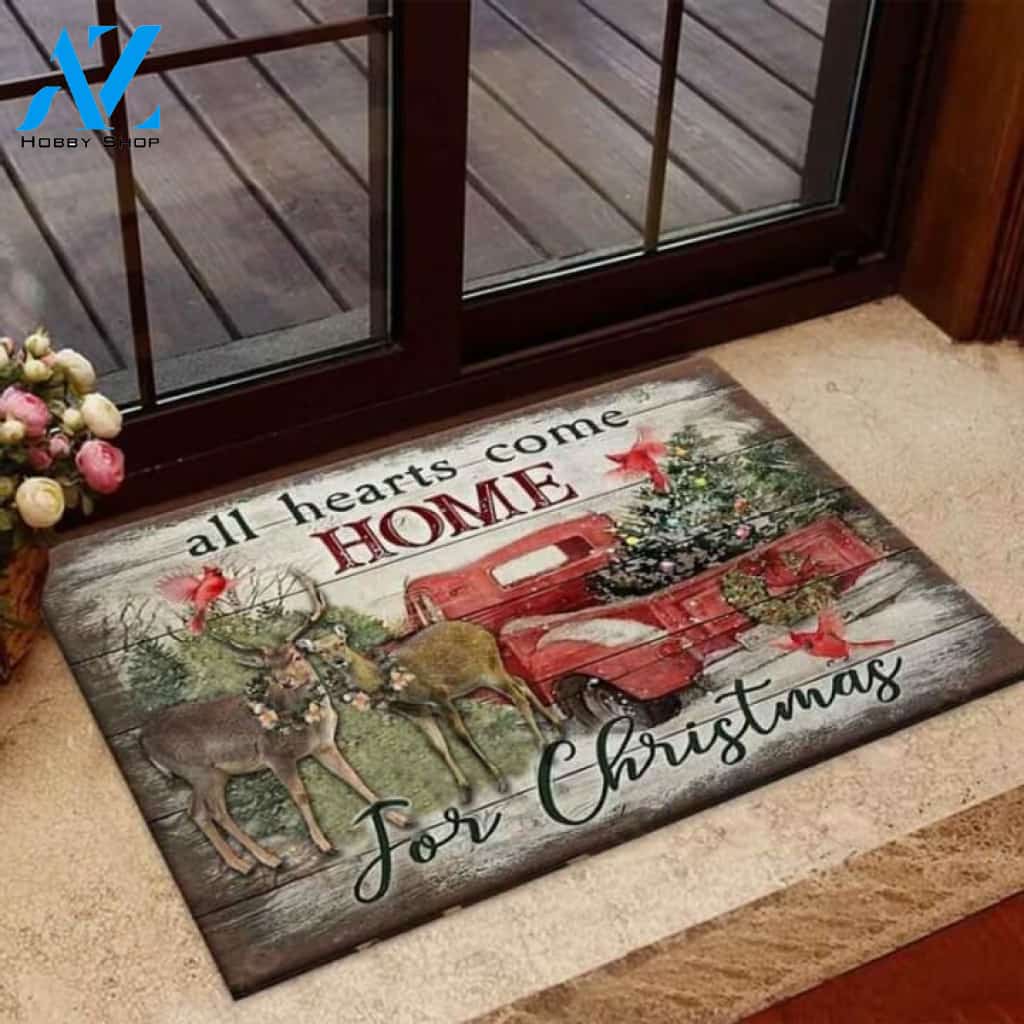 All Hearts Come Home For Christmas Deer Hunting Doormat | Welcome Mat | House Warming Gift