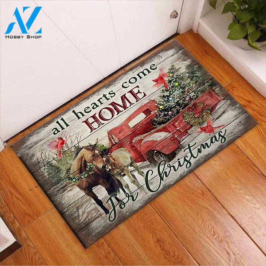 All Hearts Come Home For Christmas - Horse Doormat Gift For Horse lovers Gift For Friend Welcome Mat House Warming Gift Home Decor Funny Doormat Gift Idea