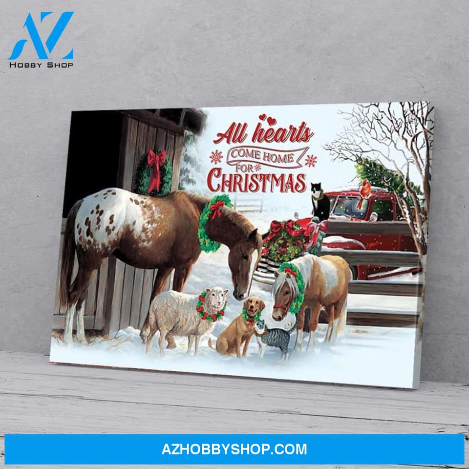 All Hearts Come Home For Christmas Horse Horizontal Matte Canvas Wall Art