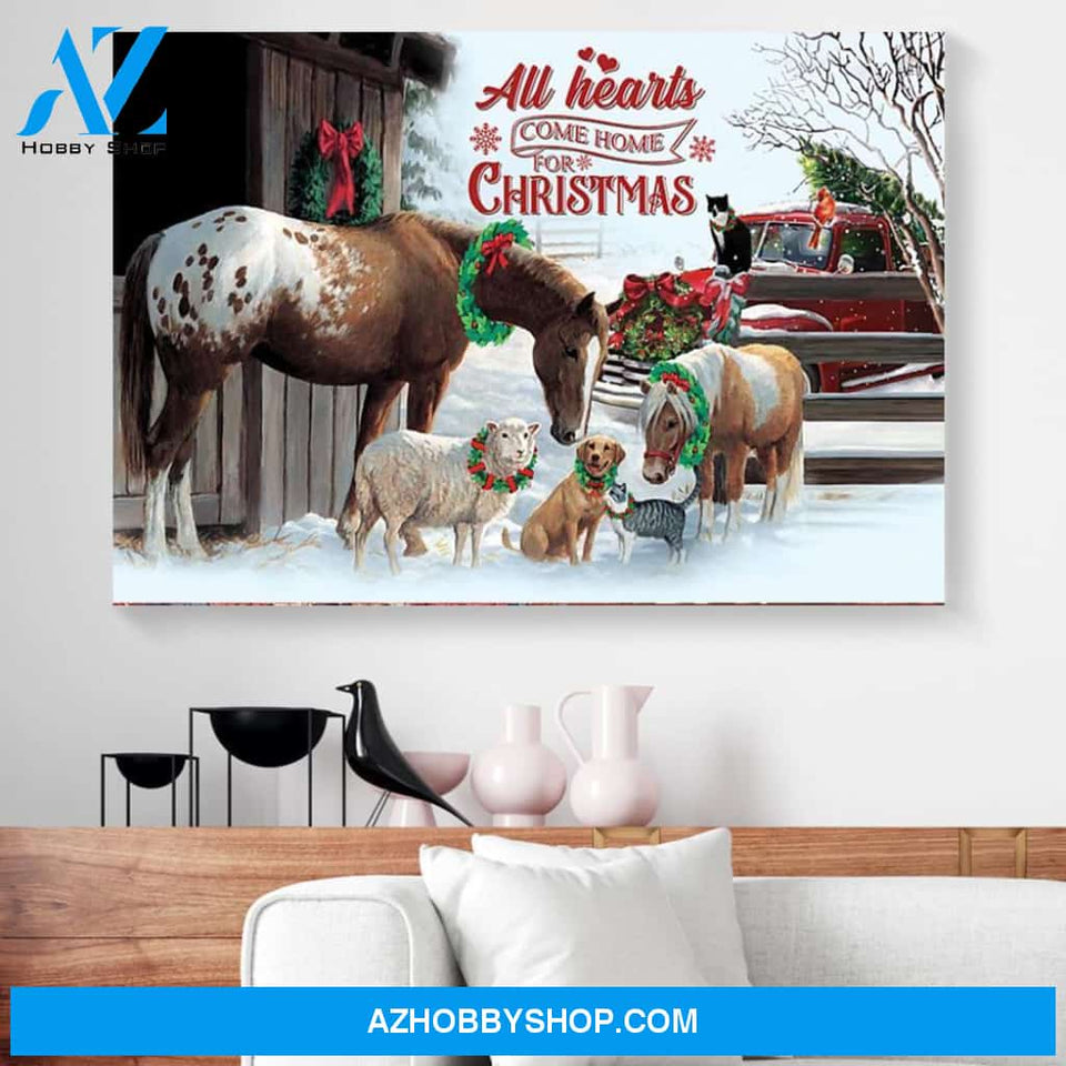 All Hearts Come Home For Christmas Horse Horizontal Matte Canvas Wall Art