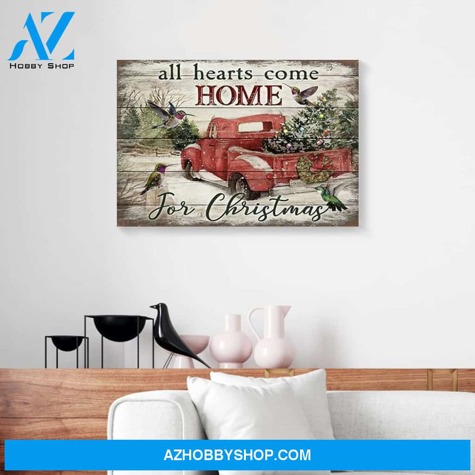 All Hearts Come Home For Christmas Hummingbird Canvas Wall Art