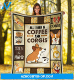 All I Need Is Coffee And Corgis Blanket Gift For Dog Lover Birthday Gift Home Decor Bedding Couch Sofa Soft and Comfy Cozy