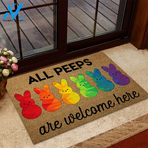 All Peeps Are Welcome Here Easter Day LGBT Support Coir Pattern Print Doormat | Welcome Mat | House Warming Gift