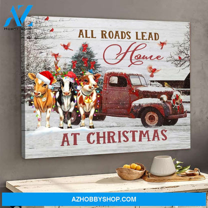 All roads lead home at Christmas Cow Canvas Wall Art, Wall Decor Visual Art
