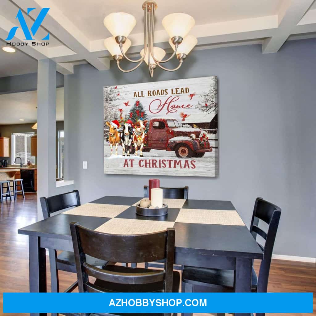 All roads lead home at Christmas Cow Canvas Wall Art, Wall Decor Visual Art