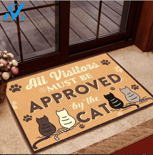 All Visitors Must Be Approved By The Cat Doormat Welcome Mat Housewarming Gift Home Decor Funny Doormat Gift For Cat Lovers Gift For Halloween