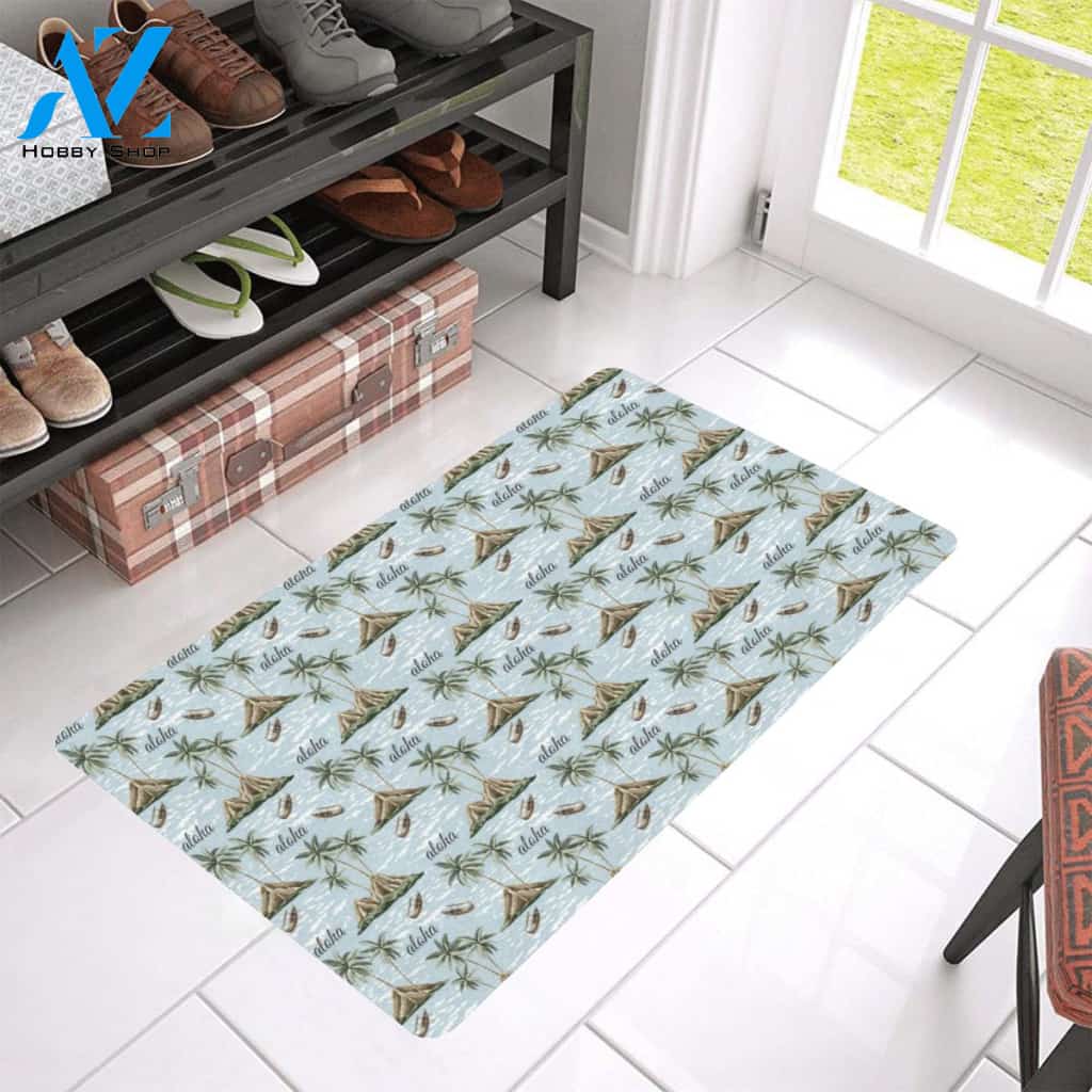 Aloha Hawaii island Design Themed Print Rubber Doormat