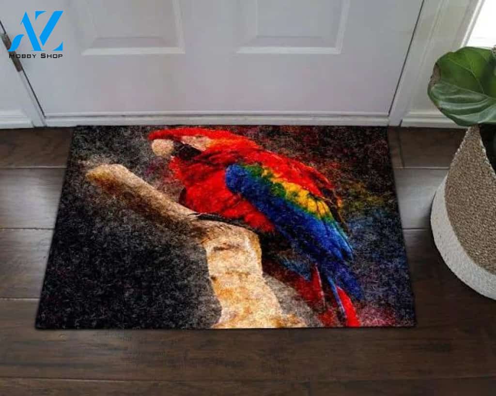 Alone Scarlet Macaw Parrot On Tree Doormat Floor Rug Housewarming Gift Home Living Home Decor Funny Doormat Gift Idea