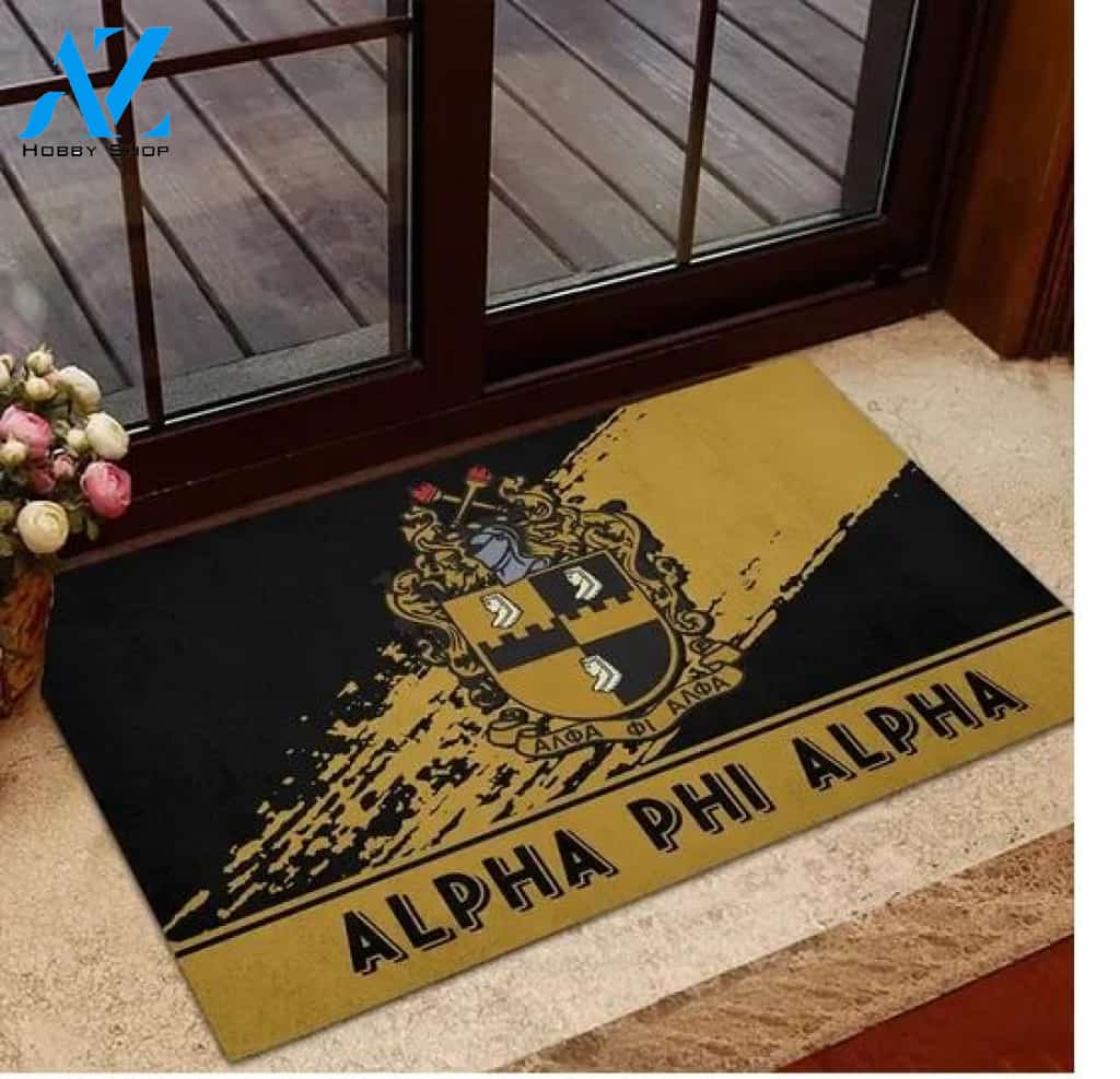 Alpha Phi Alpha 1906 Emblem Old Gold and Black Doormat