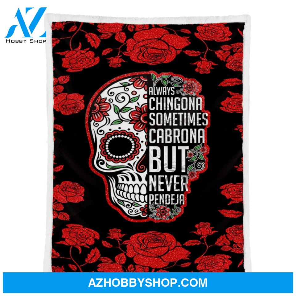 Always Chingona Latina Women Blanket Rose Skull Blanket Gift For Girls Family Birrthday Gift Home Decor Bedding Couch Sofa Soft And Comfy Cozy