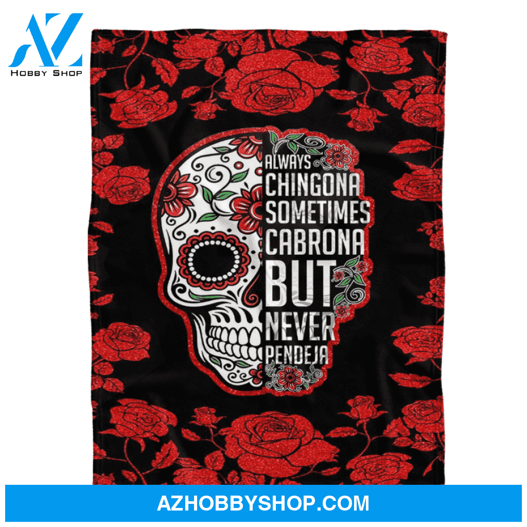 Always Chingona Latina Women Blanket Rose Skull Blanket Gift For Girls Family Birrthday Gift Home Decor Bedding Couch Sofa Soft And Comfy Cozy