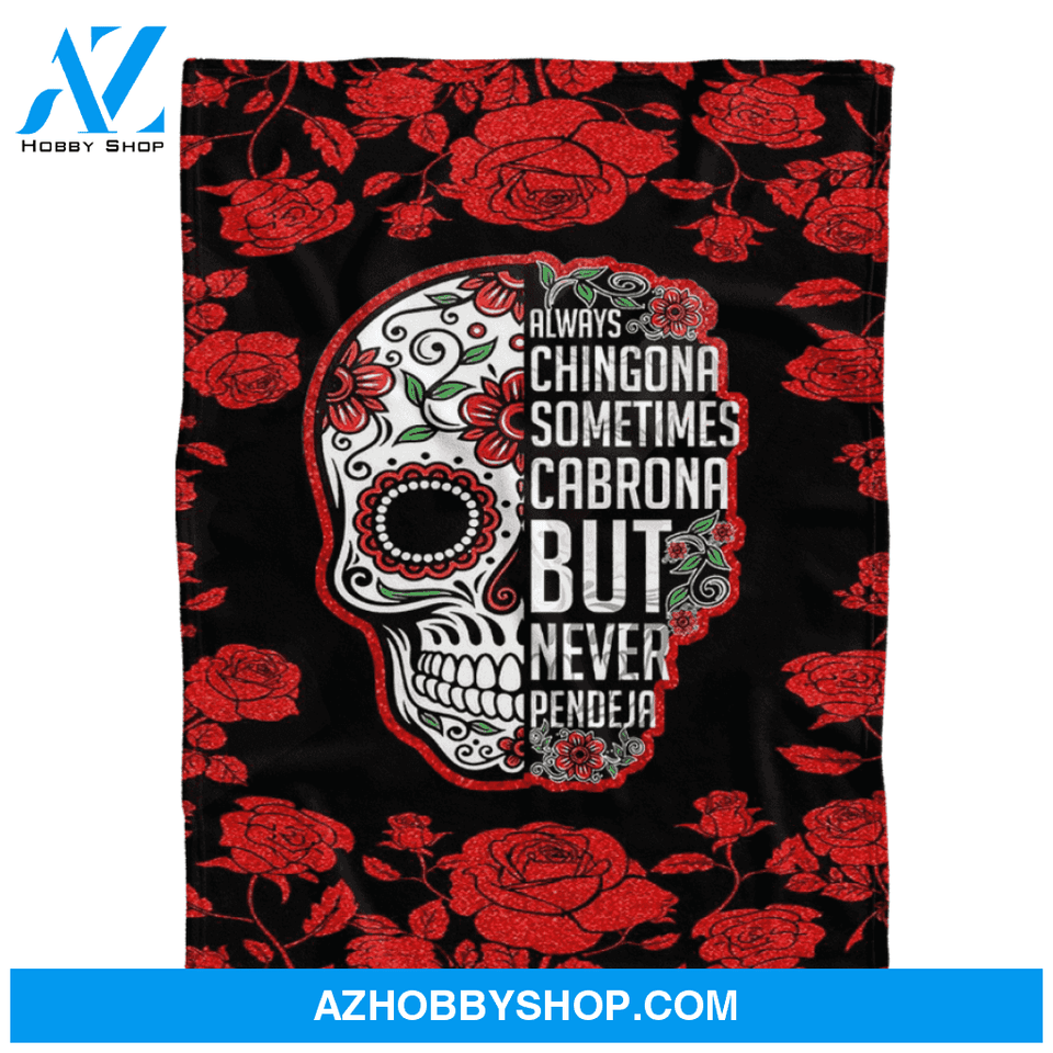 Always Chingona Latina Women Blanket Rose Skull Blanket Gift For Girls Family Birrthday Gift Home Decor Bedding Couch Sofa Soft And Comfy Cozy