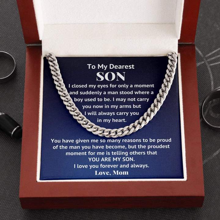 To my Dearest Son Necklace The Proudest moment for me is telling others that You Are My Son Love , Mom Cuban Link Chain Necklace LX340B