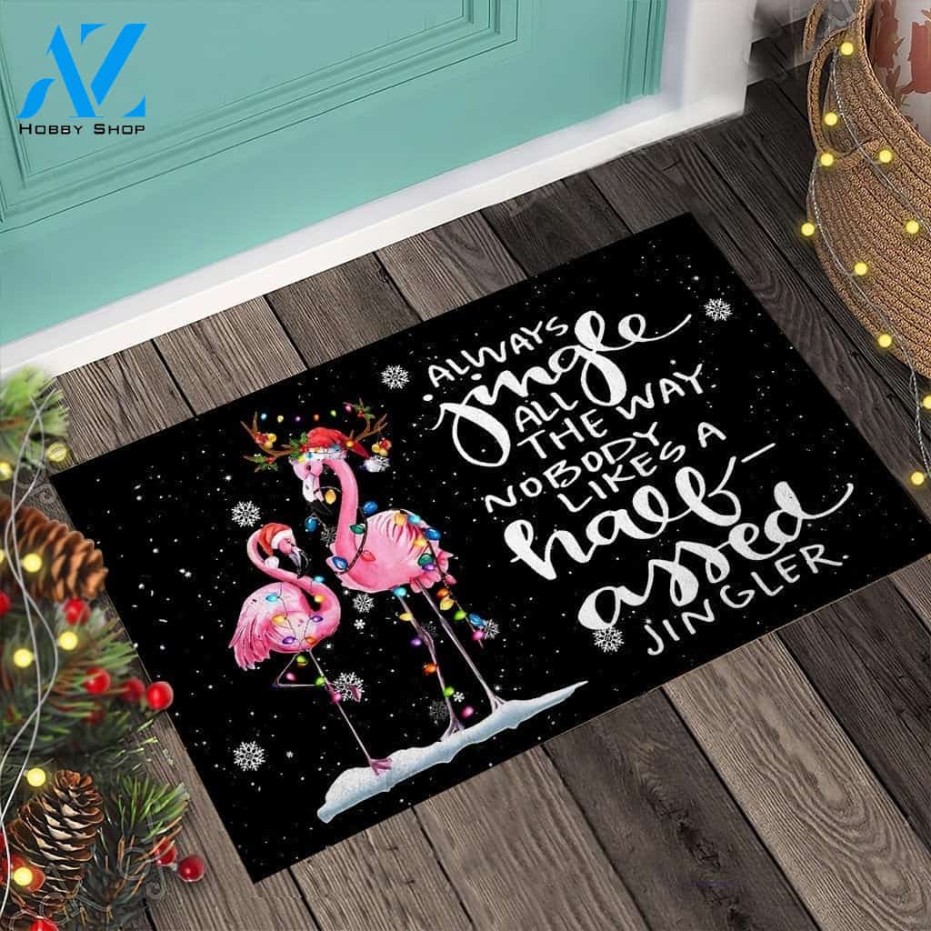 Always Jingle All The Way Flamingo Doormat
