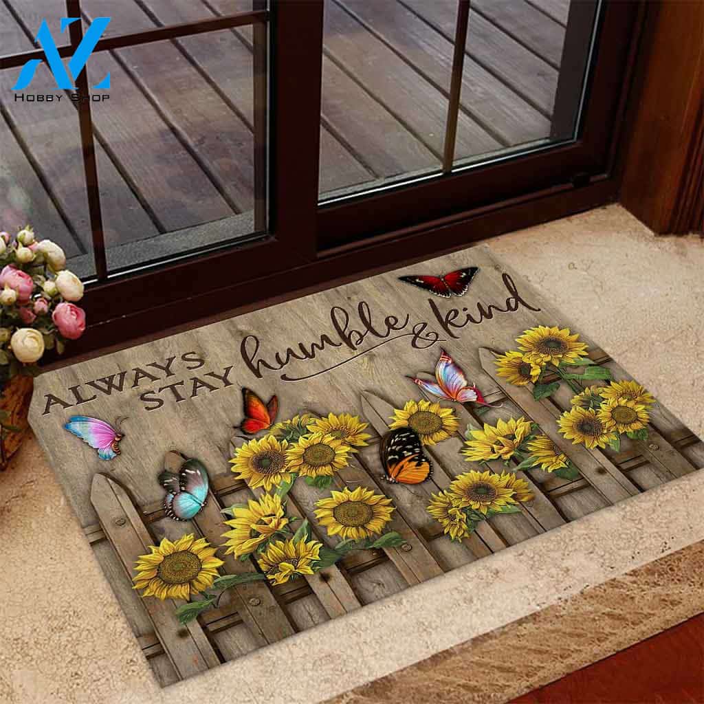 Personalized Name Family House Always Stay Humble And Kind Sunflower Butterfly Indoor And Outdoor Doormat Warm House Gift Welcome Mat Gift For Friend Family