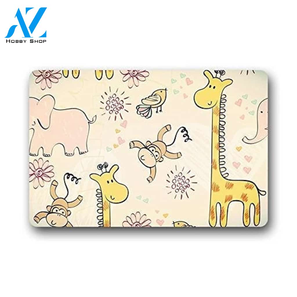Amaizng Animals Elephant Monkey Giraffe And Birds Doormat Welcome Mat House Warming Gift Home Decor Funny Doormat Gift Idea