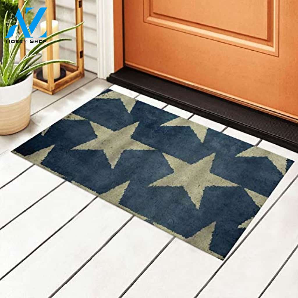 Amazing American Flag Stars Patriotic Memorial Day Fourth of July Blue Beige Welcome Indoor and Outdoor Doormat Warm House Gift Welcome Mat Gift for Friend Family