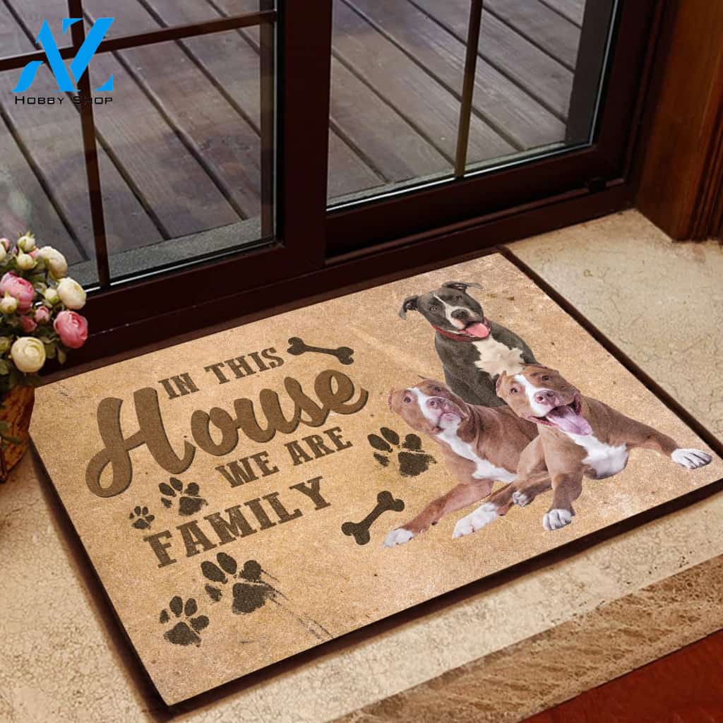 Amazing American Pit Bull Terrier Family Dog Doormat Welcome Mat House Warming Gift Home Decor Gift for Dog Lovers Funny Doormat Gift Idea