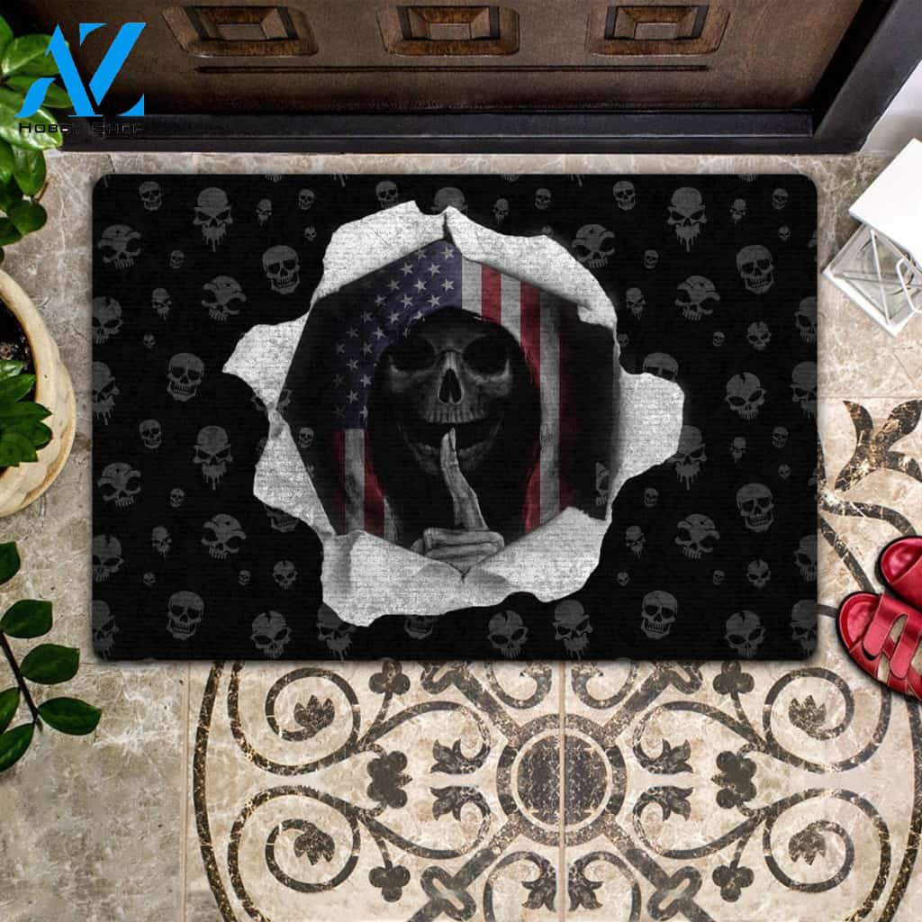 Amazing Black Skull - US Flag Doormat Welcome Mat House Warming Gift Home Decor Funny Doormat Gift Idea